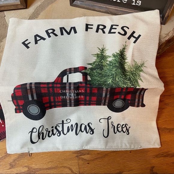 New Christmas Farmhouse Country Linen Buffalo Plaid Pillow Covers Set of 2 - Picture 2 of 5